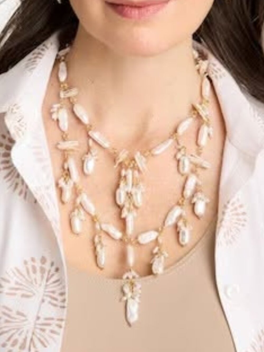 NWT CHICO'S Chico's Originals Pearl Cluster Bib Necklace.